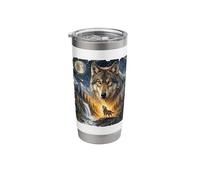 Lone Wolf Howling to The Moon Mystical Mountain Wild Wolves Stainless Steel Insulated Tumbler