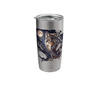 Lone Wolf Howling to The Moon Mystical Mountain Wild Wolves Stainless Steel Insulated Tumbler