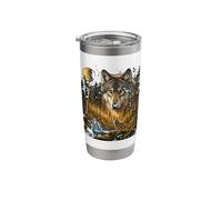 Lone Wolf Howling to The Moon Mystical Mountain Wild Wolves Stainless Steel Insulated Tumbler