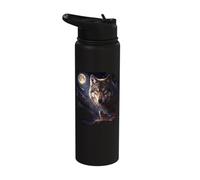 Lone Wolf Howling to The Moon Mystical Mountain Wild Wolves Stainless Steel Insulated Water Bottle