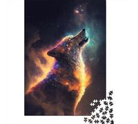 Lone Wolf in Space 1000-Piece Puzzle for Adults, 38x26cm/1000pcs; for A Quiet Evening Project at Home; White Cardboard for Steady Handling