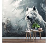 Lone Wolf in The Forest Wallpaper Mural 230x180cm Wildlife Theme Wallpaper 3D Silk Mural Office Bedroom Living Room Apartment Not Self-Adhesive