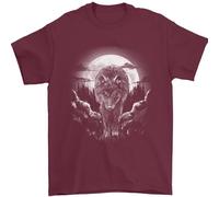 Lone Wolf in The Moonlight Mens T-Shirt 100% Cotton Maroon XL