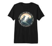 Lone Wolf Looking at Moon Pale Orange Sky Evergreens Pines Premium T-Shirt