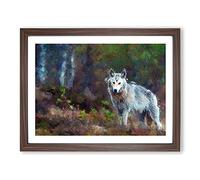 Lone Wolf Modern Art Framed Print | A2 Walnut Framed Wall Art | Ready to Hang | Modern Animal Picture | Living Room Bedroom Lounge Office