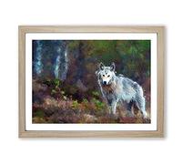 Lone Wolf Modern Art Framed Print | A3 Oak Framed Wall Art | Ready to Hang | Modern Animal Picture | Living Room Bedroom Lounge Office