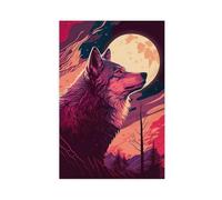 Lone Wolf Moon Canvas Poster Wall Art Decor Print Picture Paintings for Living Room Bedroom Decoration 08x12inch(20x30cm)