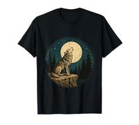 Lone Wolf Moon Cliff Vintage Engraved Outdoor Nature Badge T-Shirt