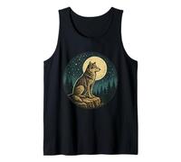 Lone Wolf Moon Cliff Vintage Engraved Outdoor Nature Badge Tank Top
