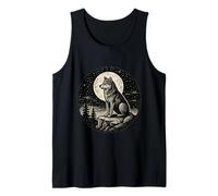 Lone Wolf Moon Cliff Vintage Engraved Outdoor Nature Badge Tank Top