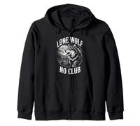 Lone Wolf, No Club. Vintage Style Motorcycle biker Zip Hoodie