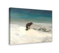 Lone Wolf on A Snowy Hill Looking Over Village at Night by Alfred Wierusz Kowalski Poster Bedroom Canvas Decor Print Wall Art Office Room Aesthetic De