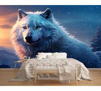 Lone Wolf On Snowy Mountain Wallpaper Mural 150x130cm Wildlife Theme Wallpaper 3D Silk Mural Office Bedroom Living Room Apartment Not Self-Adhesive