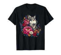 Lone Wolf Surrounded By Roses and Peonies T-Shirt