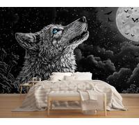 Lone Wolf Under Full Moon Wallpaper Mural 274x203cm Wildlife Theme Wallpaper 3D Silk Mural Office Bedroom Living Room Apartment Not Self-Adhesive