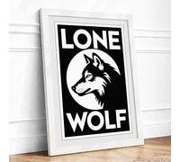 Lone Wolf Vintage Framed Wall Art Print A2 (59.4×42cm) White, Wall Decor for Living Room, Bedroom, Office & Home, Ready to Hang, Art Gift