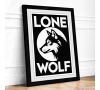 Lone Wolf Vintage Framed Wall Art Print A4 (29.7×21cm) Black, Wall Decor for Living Room, Bedroom, Office & Home, Ready to Hang, Art Gift
