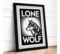 Lone Wolf Vintage Framed Wall Art Print A4 (29.7×21cm) Black, Wall Decor for Living Room, Bedroom, Office & Home, Ready to Hang, Art Gift