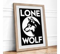 Lone Wolf Vintage Framed Wall Art Print A4 (29.7×21cm) Oak, Wall Decor for Living Room, Bedroom, Office & Home, Ready to Hang, Art Gift