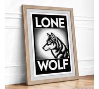 Lone Wolf Vintage Framed Wall Art Print A4 (29.7×21cm) Oak, Wall Decor for Living Room, Bedroom, Office & Home, Ready to Hang, Art Gift