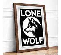 Lone Wolf Vintage Framed Wall Art Print A4 (29.7×21cm) Walnut, Wall Decor for Living Room, Bedroom, Office & Home, Ready to Hang, Art Gift