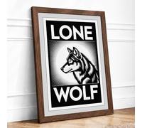 Lone Wolf Vintage Framed Wall Art Print A4 (29.7×21cm) Walnut, Wall Decor for Living Room, Bedroom, Office & Home, Ready to Hang, Art Gift