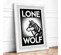 Lone Wolf Vintage Framed Wall Art Print A4 (29.7×21cm) White, Wall Decor for Living Room, Bedroom, Office & Home, Ready to Hang, Art Gift