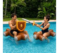 LONEEDY 4 PCS Inflatable Log Pool Float Set - Viking Warrior with Sword & Shield, Summer Water Ride On Battle Raft, Perfect for Pool Party, Lake & Beach Games (Wood Grain(4 PCS))