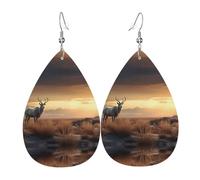 Lonely Animals Pattern leather earrings | Water drop-shaped printed earrings, suitable for daily/party/dating scenes