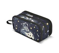 Lonely Astronaut on The Moon Pencil Case, Large Capacity Pen Bag for Boys Girls 3 Compartment Pencil Pouch Students Stationery Organizer Marker Case for School Office Work