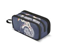 Lonely Astronaut Picking Stars on The Moon Pencil Case, Large Capacity Pen Bag for Boys Girls 3 Compartment Pencil Pouch Students Stationery Organizer Marker Case for School Office Work