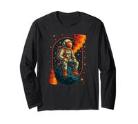 Lonely Astronaut Sitting on Moon in Space Art Long Sleeve T-Shirt