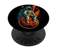 Lonely Astronaut Sitting on Moon in Space Art PopSockets Adhesive PopGrip
