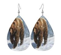 Lonely Bear in the Blizzard Women's Teardrop Leather Earrings - Lightweight PVC Dangle Earrings, 925 Silver Hooks, Double-Sided Prints | Hypoallergenic Gift