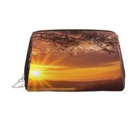 Lonely Bench Sunset Leather Makeup Bag, Large-Capacity Travel Storage Bag, Dual-Purpose Toiletries and Makeup Bag