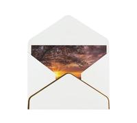 Lonely Bench Sunset Luxury Pearl Paper Greeting Card With Gold Border, Blank Inside, With Envelope - Birthday, Wedding, Christmas, Valentine
