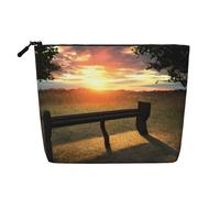 Lonely Bench Sunset Print Cosmetic Bag for Women,Faux Linen Makeup Bag Large Capacity,Perfect for Travel Daily Use
