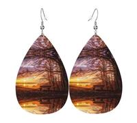 Lonely Bench Sunset Print Leather Earrings for Women - Lightweight Dangle Earrings, Ideal for Costume Party & Everyday Wear