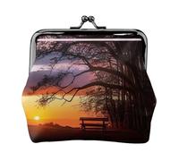 Lonely Bench Sunset Women's Leather Kiss Lock Pouch â€“ Stylish Small Zipper-Free Wallet for Coins, Cards, Makeup & Essentials â€“ Compact & Lightweight Design for Daily Use, Travel & Gifting