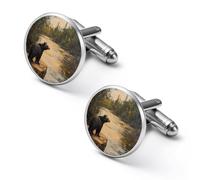 Lonely Black Bear Shirt Cufflinks for Men Cuff Links Tie Father Husband Wedding Business 1.7cm