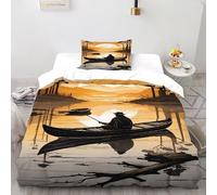 Lonely Boat And Man Duvet Cover Sets Ultrasoft Hypoallergenic Reversible Duvet Covers Non Iron Luxury Bedding Set With Zipper Closure Single（135x200cm）
