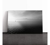 Lonely Boat on The Lake Seascape Canvas Print | Gallery Wrapped 30mm Frame Wall Art | 20x14 inches | Ready to Hang | Modern Seascape Picture | Living Room Bedroom Lounge Office