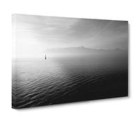 Lonely Boat on the Lake Seascape Canvas Print | Gallery Wrapped 30mm Frame Wall Art | 30x20 inches | Ready to Hang | Coastal Seascape Picture | Living Room Bedroom Lounge Office