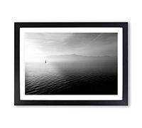 Lonely Boat on The Lake Seascape Framed Print | A2 Black Framed Wall Art | Ready to Hang | Modern Vehicle Picture | Living Room Bedroom Lounge Office