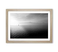 Lonely Boat on The Lake Seascape Framed Print | A2 Oak Framed Wall Art | Ready to Hang | Modern Vehicle Picture | Living Room Bedroom Lounge Office