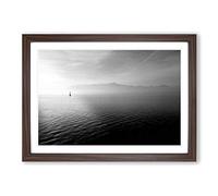 Lonely Boat on The Lake Seascape Framed Print | A2 Walnut Framed Wall Art | Ready to Hang | Modern Vehicle Picture | Living Room Bedroom Lounge Office