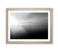 Lonely Boat on the Lake Seascape Modern Framed Print | A2 Oak Framed Wall Art | Ready to Hang | Modern Vehicle Picture | Living Room Bedroom Lounge Office