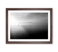 Lonely Boat on the Lake Seascape Modern Framed Print | A2 Walnut Framed Wall Art | Ready to Hang | Modern Vehicle Picture | Living Room Bedroom Lounge Office