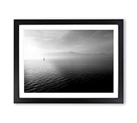 Lonely Boat on the Lake Seascape Modern Framed Print | A4 Black Framed Wall Art | Ready to Hang | Modern Vehicle Picture | Living Room Bedroom Lounge Office