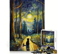 Lonely Cat in A Forest 1000-piece Puzzle for Adults Cognitive Train Tight Connection Pattern Build Wall Art (38x26cm)